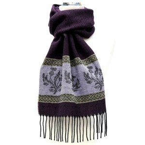 New Made in Scotland Celtic Thistle Wool Chenille Scarf Purple Green Black